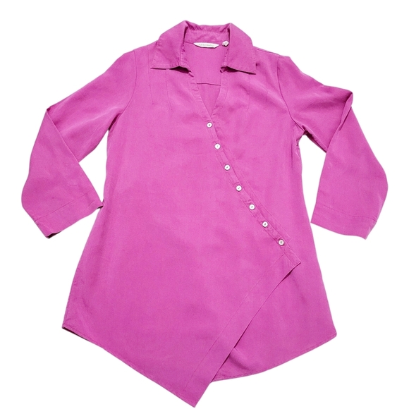 Soft Surroundings Pink Asymmetrical Button Tunic Top Woman's XS Tencel Lyocell - Picture 3 of 12